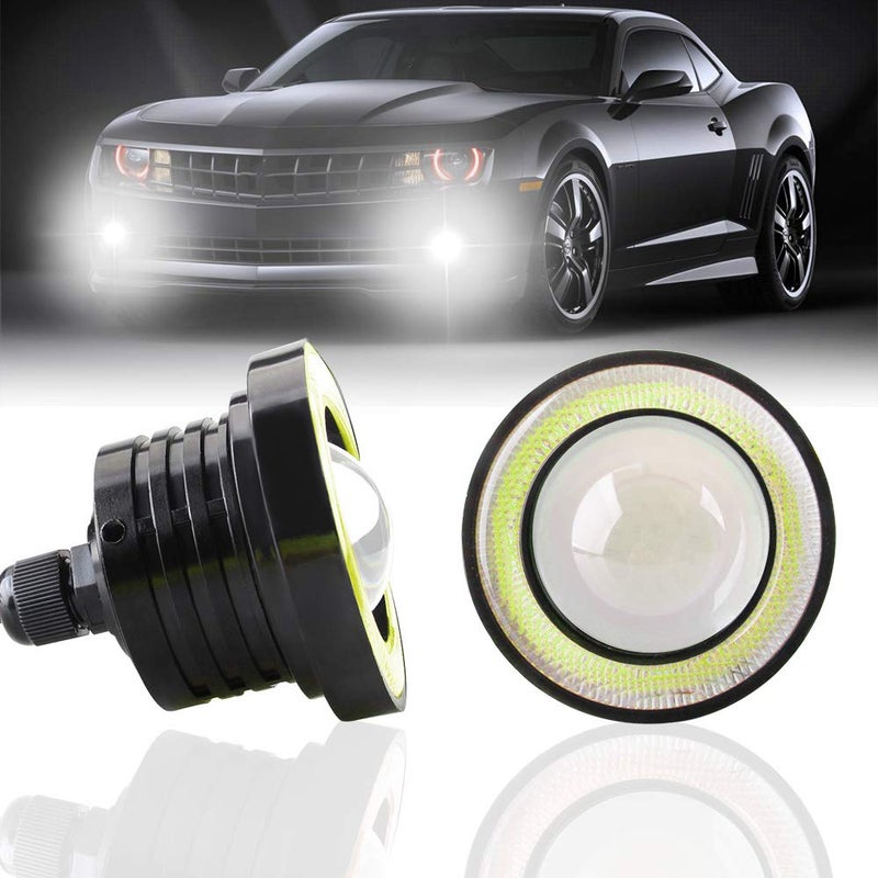 KaiDengZhe كاي دينغ زهي 2 قطع مصباح ضباب LED فائق السطوع 3.5 بوصة 12 فولت 10 واط حلقة هالة بيضاء لعين الملائكة لمصباح رأس الدراجة النارية ومصباح السيارة للقيادة النهارية لمبة ضباب - Image 1